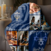 Hanukkah Miracle Navy Blue Beautiful Family Photo シェルパブランケット