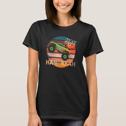 Hanukkah Monster Truck Dreidel Menorah  Retro Vint Tシャツ (正面)