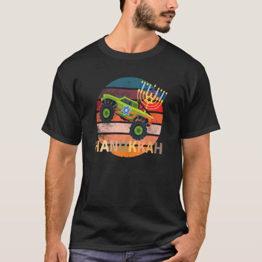 Hanukkah Monster Truck Dreidel Menorah  Retro Vint Tシャツ (正面)