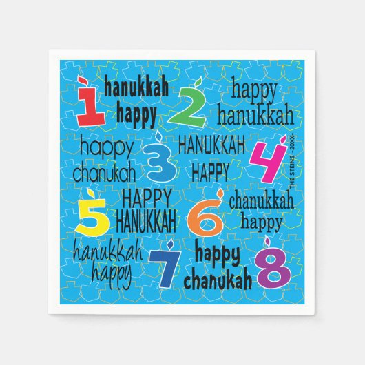 Hanukkah Napkinパーソナライズ「Hanukkah Happy/Blue」 スタンダードカクテルナプキン (正面)