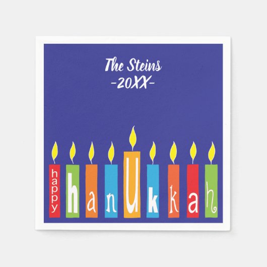Hanukkah Napkinsが「Hanukkah Candle」をパーソナライズ スタンダードカクテルナプキン (正面)