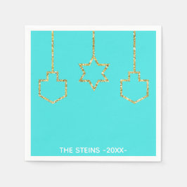 Hanukkah Napkins Personalize "ゴールデンチャーム" スタンダードカクテルナプキン