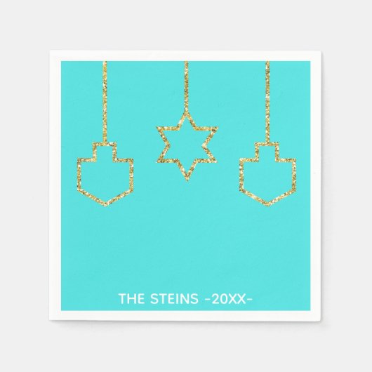 Hanukkah Napkins Personalize "ゴールデンチャーム" スタンダードカクテルナプキン (正面)