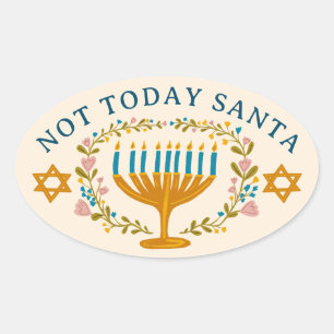 HANUKKAH NOT TODAYサンタおもしろいフローラハンドドロー 楕円形シール