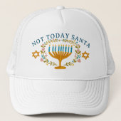 HANUKKAH NOT TODAY SANTA Funny Floral Hand-drawn キャップ (正面)