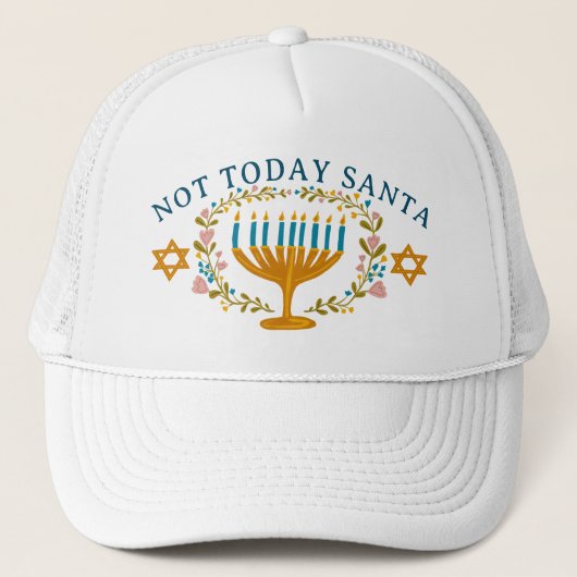 HANUKKAH NOT TODAY SANTA Funny Floral Hand-drawn キャップ (正面)