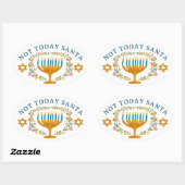 HANUKKAH NOT TODAY SANTA Funny Floral Hand-drawn 楕円形シール (シート)