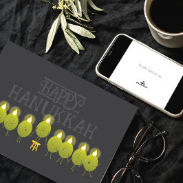 Hanukkah Olive Menorah | Dark Gray Corporate Logo カード