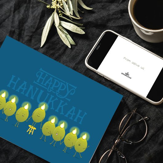 Hanukkah Olive Menorah | Teal Blue Corporate Logo カード