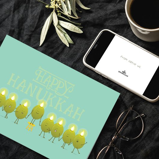 Hanukkah Olive Menorah | Teal Green Corporate Logo カード