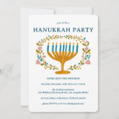HANUKKAH PARTY Menorah floral wreath CUSTOM 招待状 (正面)