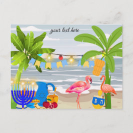 Hanukkah postcard– beach theme , flamingo, dreidel インビテーションポストカード