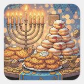 Hanukkah Potato Pancakes, Menorah and Jelly Rolls スクエアシール (正面)