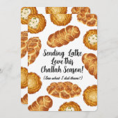 Hanukkah Pun Illustration – Latkes and Challah シーズンカード (正面/裏面)