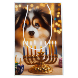 Hanukkah Puppy ミディアムペーパーバッグ