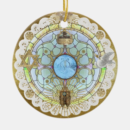 Hanukkah Sanctuary Window Ceramic Ornament セラミックオーナメント (正面)