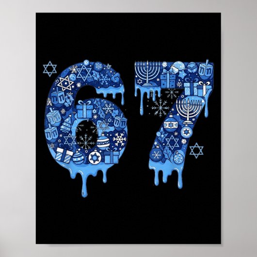 Hanukkah Six Seven 67 Meme Funny Dreidel Menorah S ポスター (正面)