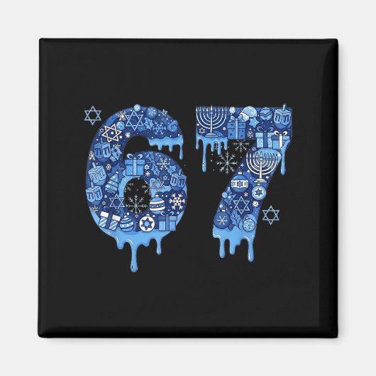 Hanukkah Six Seven 67 Meme Funny Dreidel Menorah S マグネット (正面)