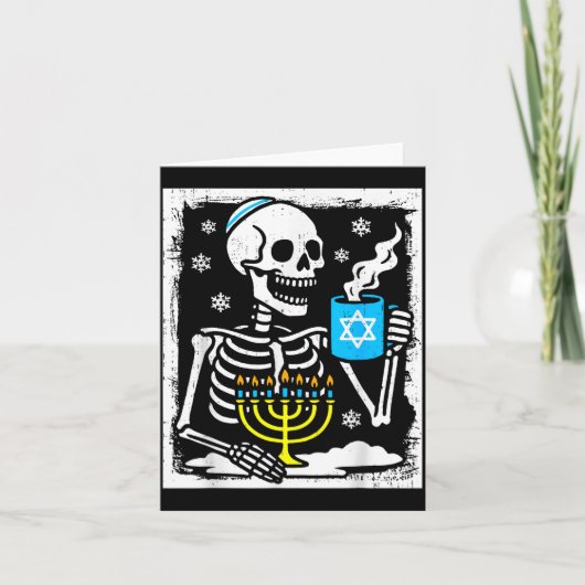 Hanukkah Skeleton Coffee Dreidel Jewish Menorah Ch カード (正面)