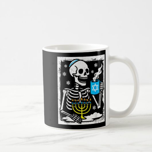Hanukkah Skeleton Coffee Dreidel Jewish Menorah Ch コーヒーマグカップ (右)