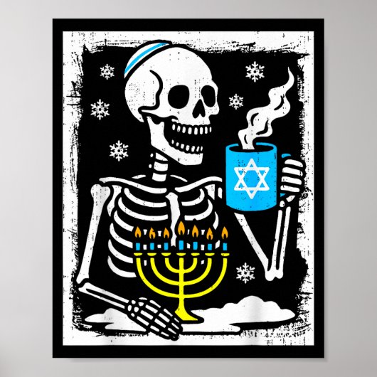 Hanukkah Skeleton Coffee Dreidel Jewish Menorah Ch ポスター (正面)