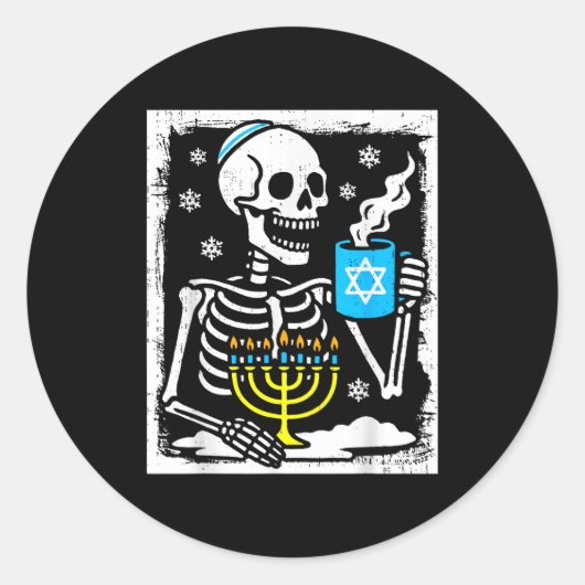 Hanukkah Skeleton Coffee Dreidel Jewish Menorah Ch ラウンドシール (正面)
