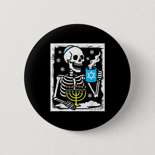Hanukkah Skeleton Coffee Dreidel Jewish Menorah Ch 缶バッジ (正面)