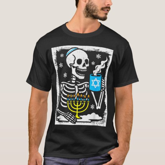 Hanukkah Skeleton Coffee Dreidel Jewish Menorah Ch Tシャツ (正面)