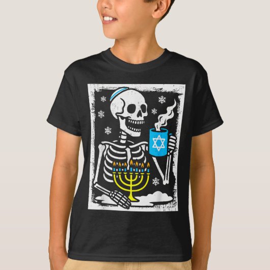 Hanukkah Skeleton Coffee Dreidel Jewish Menorah Ch Tシャツ (正面)