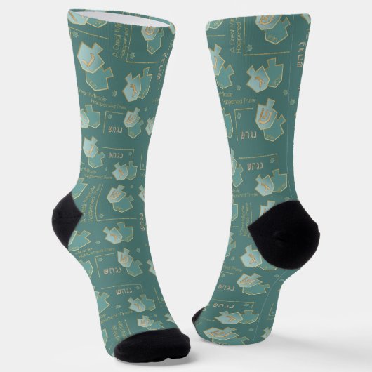 Hanukkah Socks "Teal Dreidels" ソックス (傾斜あり)