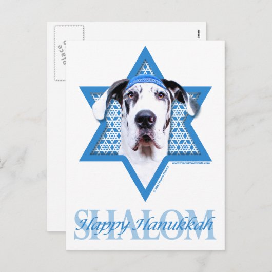 Hanukkah Star of David - Great Dane - Harlequin シーズンポストカード (正面/裏面)