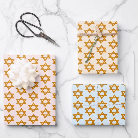 HANUKKAH STAR OF DAVID Jewish Holiday Set of ラッピングペーパーシート (正面)