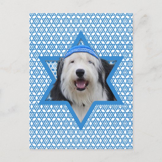 Hanukkah Star of David - Old English Sheepdog シーズンポストカード (正面)