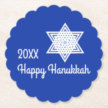 Hanukkah Star of David White on Blue Background Pa
