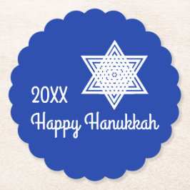 Hanukkah Star of David White on Blue Background Pa ペーパーコースター