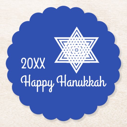Hanukkah Star of David White on Blue Background Pa ペーパーコースター (正面)
