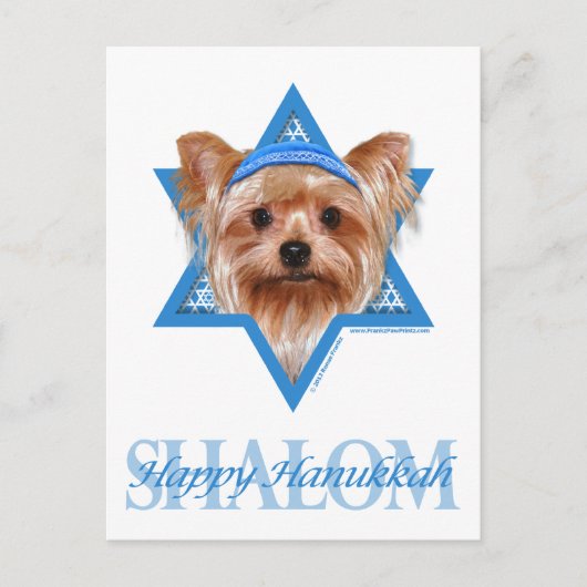 Hanukkah Star of David - Yorkshire Terrier シーズンポストカード (正面)