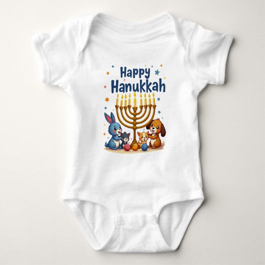 Hanukkah Tiny Tots & Dreidel Spots ベビーボディスーツ (正面)