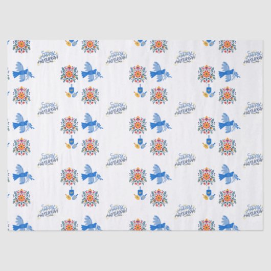Hanukkah Tissue paper – dreidel , floral 薄葉紙 (正面)