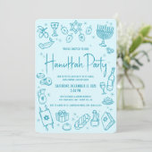 Hanukkah Turquoise Hand Drawn Fun Whimsical Party 招待状 (スタンド正面)