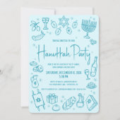Hanukkah Turquoise Hand Drawn Fun Whimsical Party 招待状 (正面)