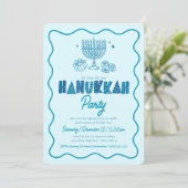 Hanukkah Turquoise Typography Playful Doodle Party 招待状 (スタンド正面)