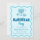 Hanukkah Turquoise Typography Playful Doodle Party 招待状 (正面)