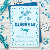 Hanukkah Turquoise Typography Playful Doodle Party 招待状
