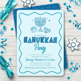 Hanukkah Turquoise Typography Playful Doodle Party 招待状