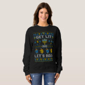 Hanukkah Ugly Sweater Get Lit and Lets Roll Chanuk スウェットシャツ (正面フル)
