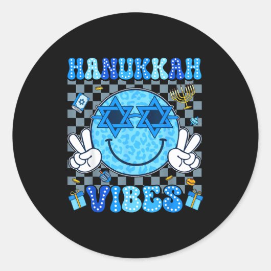 Hanukkah Vibes Chanukah Pajama Happy Hanukkah Men  ラウンドシール (正面)