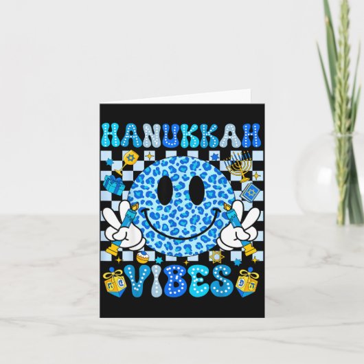 Hanukkah Vibes Groovy Smile Face Jewish Holiday Ch カード (正面)