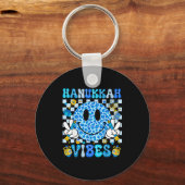 Hanukkah Vibes Groovy Smile Face Jewish Holiday Ch キーホルダー (正面)