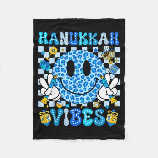 Hanukkah Vibes Groovy Smile Face Jewish Holiday Ch フリースブランケット (正面)